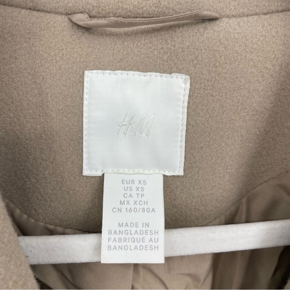 H&M Straight Cut Coat Sz XS beige mid length peacoat - Picture 4 of 7
